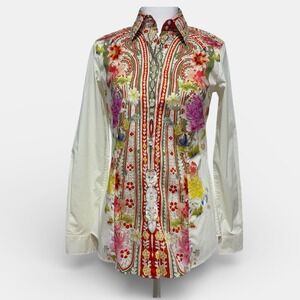 Etro Floral Paisley Stretch Cotton Shirt Blouse Italian 40 Made in Italy Womens